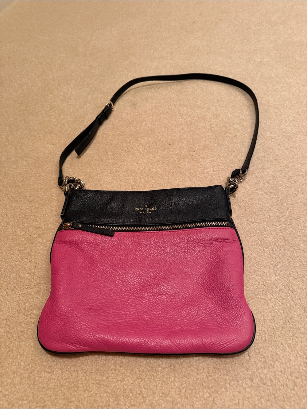 kate spade Pink and Black Pebbled Leather Crossbody